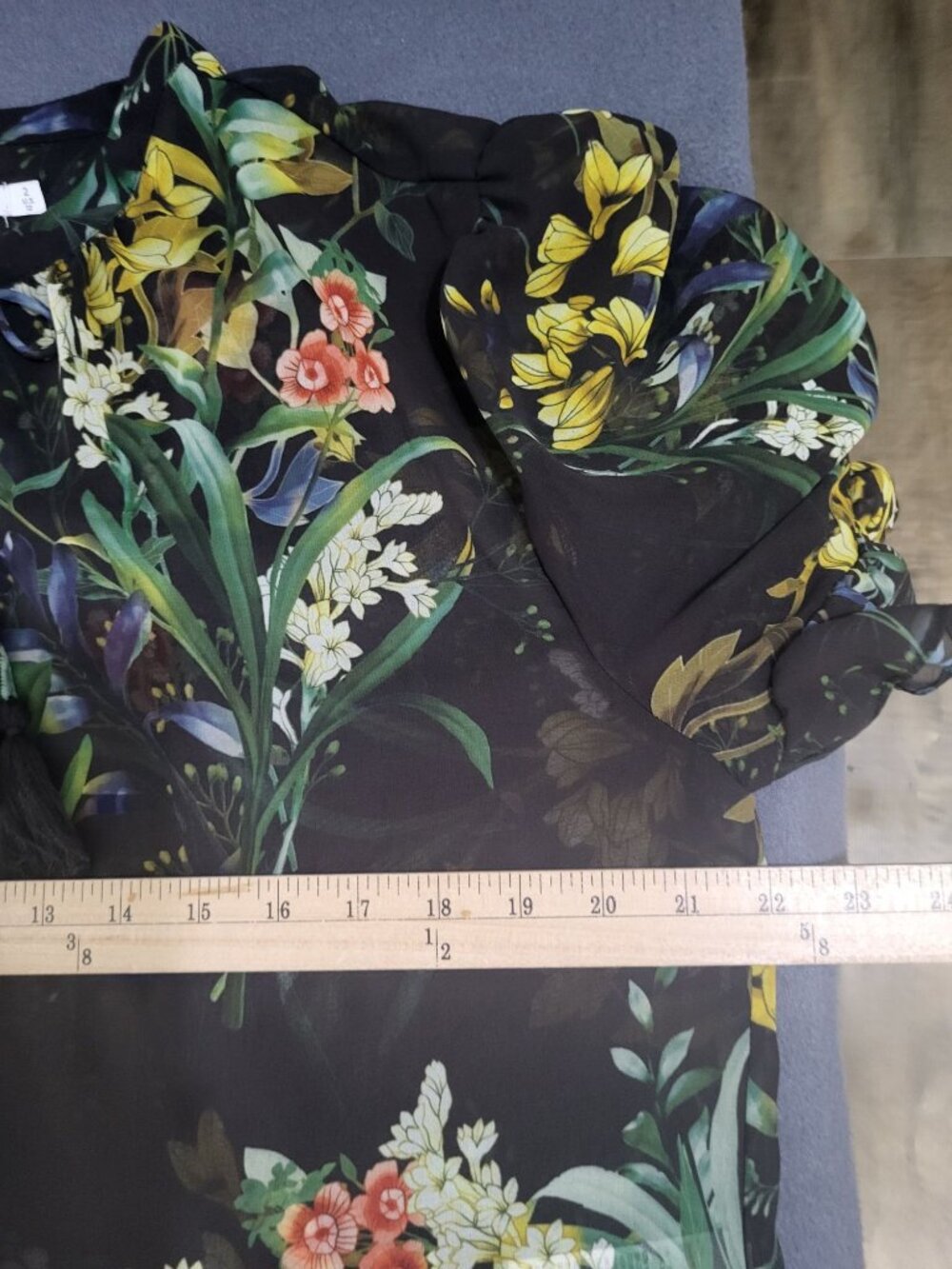 Chico's Womens SZ 2 Black Floral Sheer Blouse Top Whimsigoth Prairie Tassel LG - Picture 6 of 8